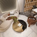 Modern Study Room Interior With Illuminated Shelves Desk Chair And Violin Decor