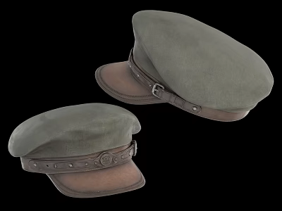 Stylish Green Hats With Brown Leather Brim Strap And Metal Buckle 3d model