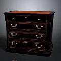 Classic Dark Wood Chest of Drawers With Red Top And Golden Handles