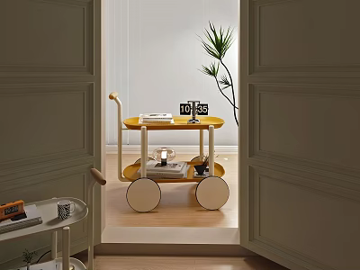 Mobile Multi Tiered Storage Shelf With Wheels For Books And Decorations In Modern Indoor Space 3d model