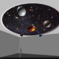 Circular Starry Sky Ceiling With Hanging Planet Models In Modern Interior Space 3d model