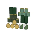 Elegant Green Gold Textured Tea Set with Stackable Cups and Decorative Design 3d model