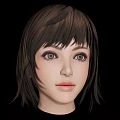3D Female Head Model With Short Brown Hair and Fringe Against Black Background