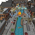 Traditional Chinese Garden Landscape With Water Pathways Decorative Lanterns And Courtyard Greenery