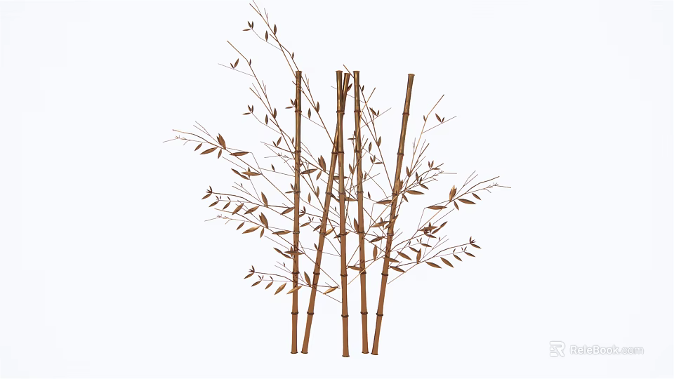 Natural Style Decorative Ornament Set with Bamboo Stems and Leaves for Home Decoration 3d model 