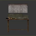 Rustic Wooden Table with Open Storage Box and Small Wooden Pieces on Top