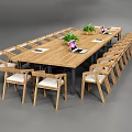 Spacious Wooden Conference Table With Matching Chairs Laptops And Potted Plants Setup