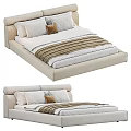 Light Colored Upholstered Double Bed With White Bedding And Decorative Pillows 3d model