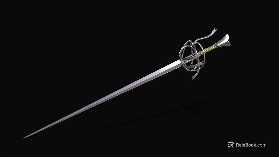 Medieval Decorative Sword With Intricate Hilt Design Ornate Guard And Silver Blade 3d model 