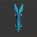 Fantasy Character Teal Wolf Creature With Shiny Fur Flower Head And Paw Rings