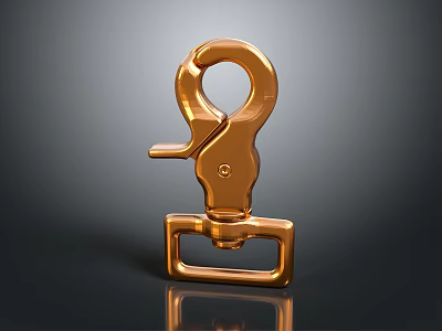 Golden Metal Hook Buckle With Square Base And Shiny Industrial Surface 3d model