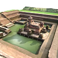 Candi Tikus Ancient Garden Landscape With Stone Temple Pool And Steps 3d model