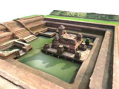 Candi Tikus Ancient Garden Landscape With Stone Temple Pool And Steps 3d model