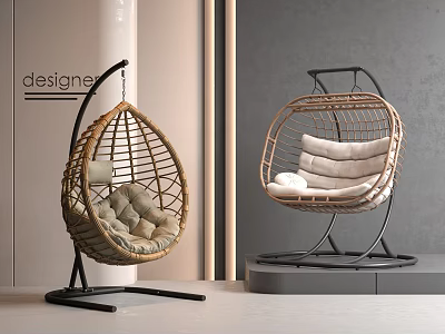 Designer Modern Rattan Swing Chairs With Soft Cushions For Indoor Use 3d model