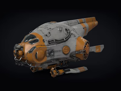 Futuristic Sci Fi Spaceship Design With Gray Orange Mechanical Details And Wheels 3d model