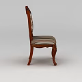 Tech Exhibition Hall Displaying Classic Wooden Chair With Carved Backrest And Striped Cushion