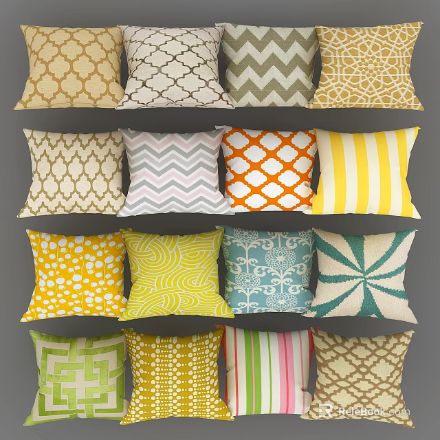 Colorful Decorative Throw Pillows With Various Patterns For Home Sofa Decor 3d model