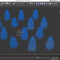 Various Colored Trees With Slender Trunks And Conical Crowns On Grey Background