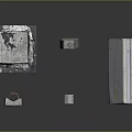 Diverse Shaped Construction Components With Metal Stone Material Textured Surfaces Holes On Black Reflective Surface