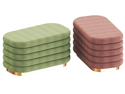 Green and Pink Stacked Upholstered Sofa Stools with Gold Metal Legs 3d model