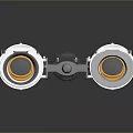 Silver And Yellow Binoculars With Black Connecting Parts On Black Surface With Reflections