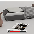 Modern Ottoman With Cat Shaped Decor Checkered Blanket And Magazines 3d model