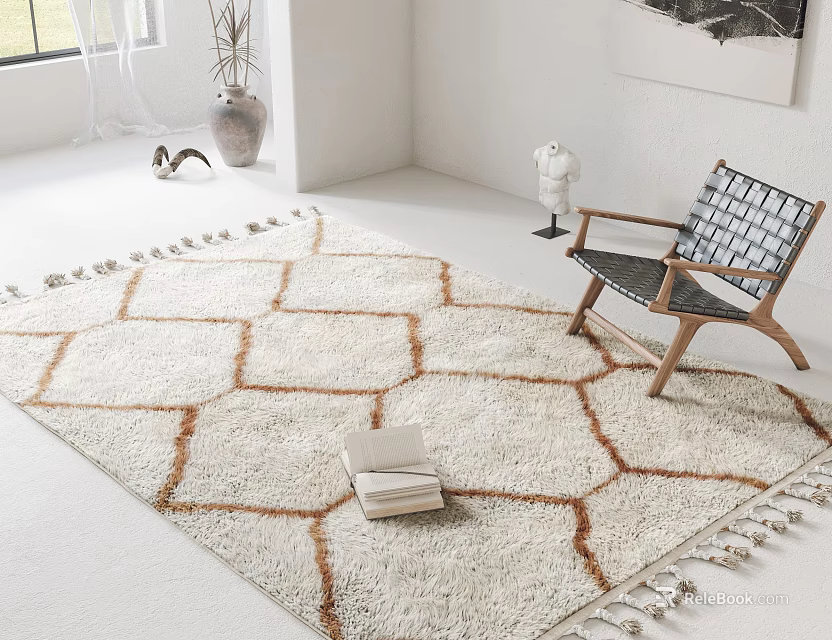 Square Area Rug With Geometric Pattern In Bright Living Room 3d model 