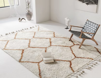 Square Area Rug With Geometric Pattern In Bright Living Room 3d model