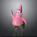 Pink Star Shaped Cartoon Creature With Green Shorts Expressive Face And Raised Hand
