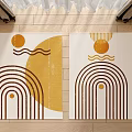 Square Rugs With Geometric Patterns Yellow Brown Circles Waves And Arches 3d model