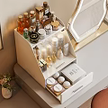 Multi layer White Cosmetic Organizer with Lighted Mirror for Makeup Skincare Products