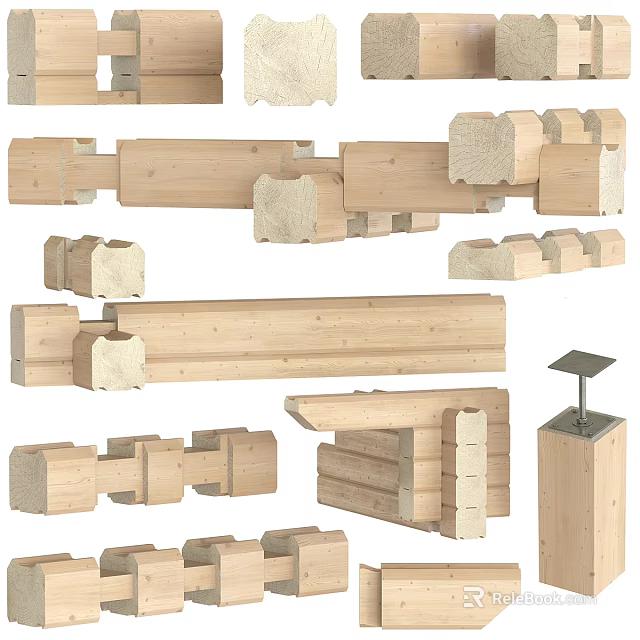 Wooden Structural Components For Construction With Various Beam And Block Designs 3d model