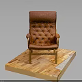 Elegant Orange Leather Tufted Diamond Pattern Armchair On Wooden Platform 3d model