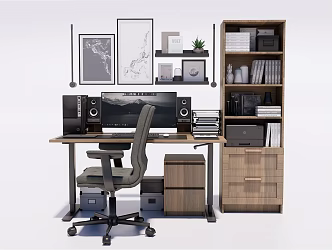 Modern Desk and Chair Desk and Chair Bookcase Combination Office Desk and Chair Study Desk and Chair 3d model