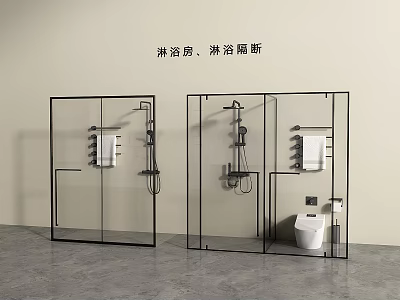 Modern Shower Head With Glass Enclosure And Partition In Stylish Bathroom Design 3d model