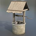 Traditional Old Fashioned Well With Wooden Roof Stone Base Metal Bucket And Crank Handle
