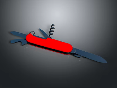 Multi Function Hardware Tool Pocket Knife With Red Handle And Bottle Opener 3d model