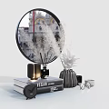 Decorative Ornament Set With Round Mirror Decorative Plants Books Candle Holder And Vase