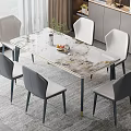Modern Dining Table Set With Marble Tabletop And Six Grey Leather Chairs 3d model