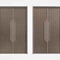 Elegant Brown Double Doors With Perforated Lattice Design And Vertical Central Panels
