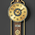 Golden Decorative Wall Clock With Numerals Wooden Pendulum And Date 3d model