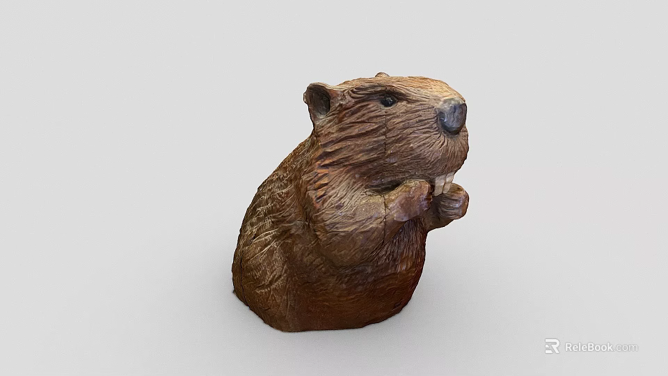 Hand Carved Wooden Beaver Sculpture With Detailed Craftsmanship And Natural Texture 3d model 