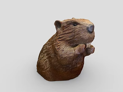 Hand Carved Wooden Beaver Sculpture With Detailed Craftsmanship And Natural Texture 3d model