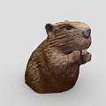 Hand Carved Wooden Beaver Sculpture With Detailed Craftsmanship And Natural Texture