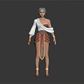 3D Game Character With Teal Hair White Shawl Red Skirt Golden Accents And Sandals