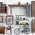 Vintage Decorative Ornaments and Furniture Collection Including Wooden Cabinet Bicycle Old TV and Shelf