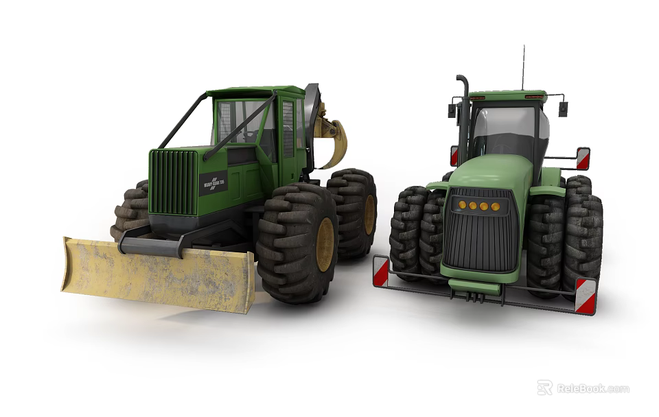 Green Utility Vehicles With Large Wheels Front Blade And Tractor Style Design 3d model 