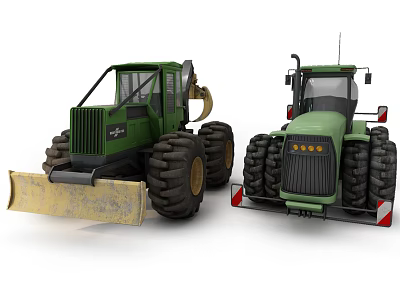 Green Utility Vehicles With Large Wheels Front Blade And Tractor Style Design 3d model