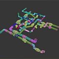 Heavy Duty Industrial Equipment Piping System with Metal Fittings Valves and Complex Layout