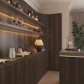 Modern Wooden Sideboard With Wine Rack Table Lamp And Green Plant In Open Space